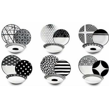 Excelsa Emily - Vajilla de porcelana, blanco/negro, 18 piezas