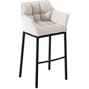 Taburete de Bar Damaso en Tela con Base de 4 Patas, Respaldo, Reposabrazos y Reposapiés - Color Blanco y Marco Negro