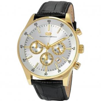 Reloj Cronógrafo Goodwill en Acero Inoxidable y Oro con Correa de Piel Negra para Hombre