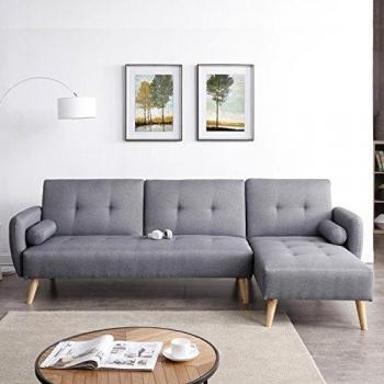 Sofá convertible escandinavo 3 plazas de tela gris Leskä