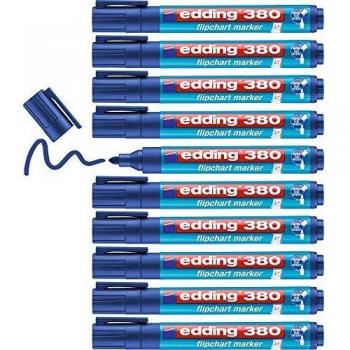 edding 380-003 - Caja con 10 marcadores para flipchart con punta redonda, trazo 1,5-3 mm, color azul