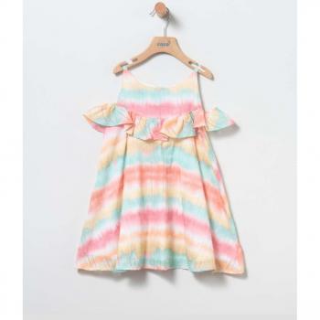 Vestido Arcoiris - Hombros Al Aire - Estampado Multicolor - Gran Volante en el Pecho
