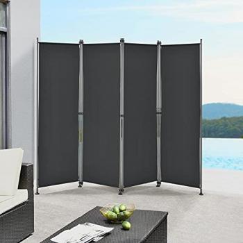 Biombo Divisorio Modica 4 Paneles de Acero y Poliéster 215 x 170 cm Negro