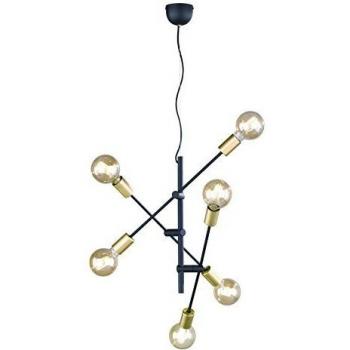 Lámpara Colgante Minimalista Cross de 6 Bombillas en Negro Mate y Oro