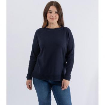 October - Jersey de mujer liso con detalle de strass, suéter cuello barca, strass y ottoman
