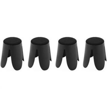 Taburetes apilables de borreguito texturizado, set de 4, Niki, Negro, Ø30 / 44 x H46 cm