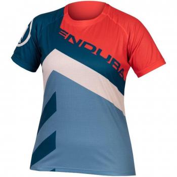 Maillot Endura SingleTrack Print Limited Edition manga corta rojo claro azul mujer - XS