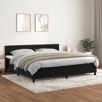 Cama box spring con colchón de muelles en terciopelo negro 200x200 cm