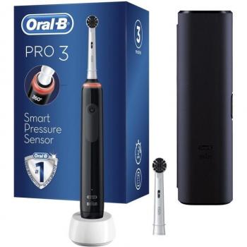 Cepillo Dental Eléctrico Braun Oral-B Pro 3 con 2 Cabezales de Repuesto - Negro