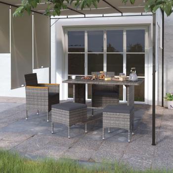 Juego de sillas de jardín con reposapiés 4 piezas en Polyrattan gris