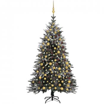 Flocked Snow Artificial Christmas Tree with LED Lights & Ornaments 210cm PVC & PE