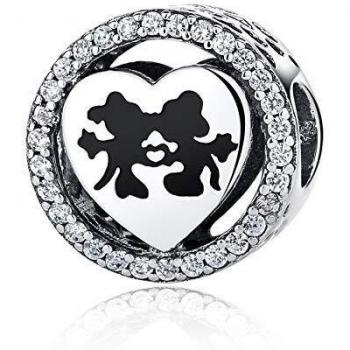 NINGAN Disney, Mickey & Minnie Love, Abalorio de plata de ley 925 con encanto transparente, compatible con pulseras y otras pulseras de abalorios europeas