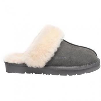 Women’s Grey Suede Raven Slippers - Warm Winter Sheepskin Mule, EU Size 38