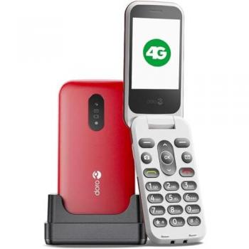 Teléfono Móvil Doro 2820 - 4G, Pantalla de 2.8, Cámara VGA, Teclas Grandes, Color Rojo/Blanco