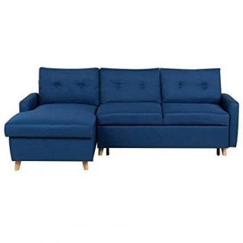 Sofá Cama Esquinero Tapizado en Tela Azul Marino con Almacenamiento para 4 Personas, Versión Derecha Flakk