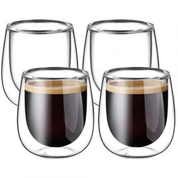 Glastal 120ml*4 Tazas de Café de Cristal,Vasos de Espresso de Doble Pared Transparente,Tazas de Vidrio Borosilicato para Té,Café