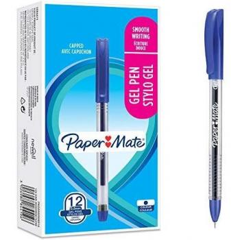Paper mate boligrafos de gel punta de aguja suave 05mm azul 12unidades