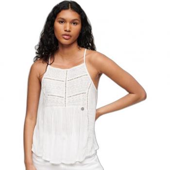 Superdry Women's Vintage Lace Yoke Sleeveless T-Shirt Off White S