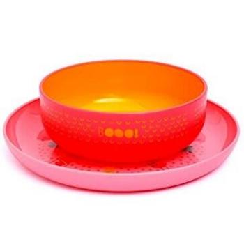 Suavinex - Set Vajilla Bebé Bowl + Plato Infantil BOOO. Apto Para Microondas y Lavavajillas, Color Rosa
