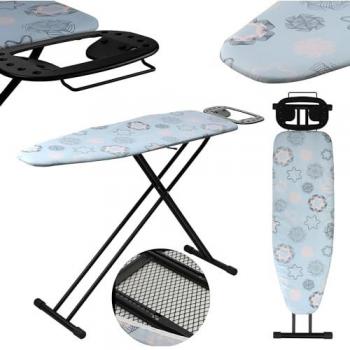 Tabla de Planchar Plegable KADAX 120 x 38 cm con Funda de Algodón, Soporte para Plancha, Patas Antideslizantes y Altura Regulable (Azul)