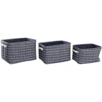 Juego de Cestas DKD Home Decor Set de 3 en Poliéster Azul Marino 38 x 28 x 25 cm