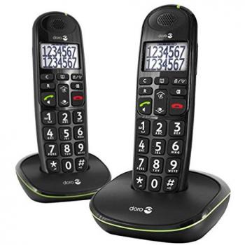 Doro PhoneEasy 110 Duo Teléfono Inalámbrico DECT para Personas Mayores con Teclas Grandes, Función de Llamada Interna y Audio Amplificado, Identificador de Llamadas en Color Negro