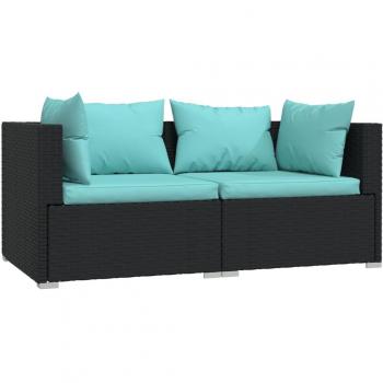Sofá de 2 plazas 140 x 70 x 60,5 cm con cojines de resina trenzada negra