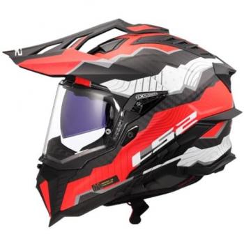 Casco Moto Integral Off-Road de Carbono LS2 MX701 Explorer Blanco-Rojo Talla M