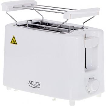 Adler AD 3223 White Toaster - 750W, 2 Slots, Plastic Housing, with Bun Warmer and Crumb Tray