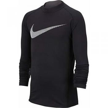 Nike Pro Therma Camiseta de Manga Larga, Niños, Black/Gunsmoke/White, M