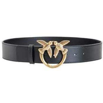High-Waisted Love Birds Leather Belt - Black, Size XS