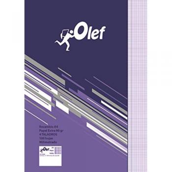 Recambio A4 100 hojas milimetradas 90g 4 taladros Olef