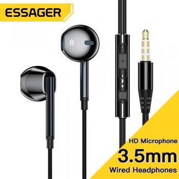 Auriculares con cable Essager con micrófono, intrauditivos de 3.5mm para Xiaomi, Redmi, Samsung, ordenador y tabletas - color negro