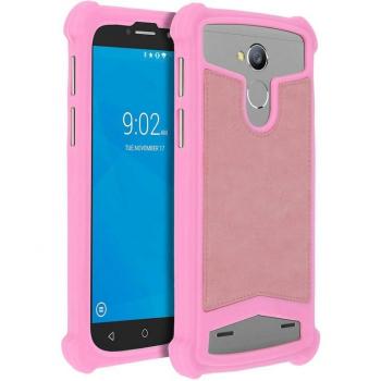 Funda de Silicona Efecto Cuero Rosa para Smartphones de 5 a 5.3 - Avizar