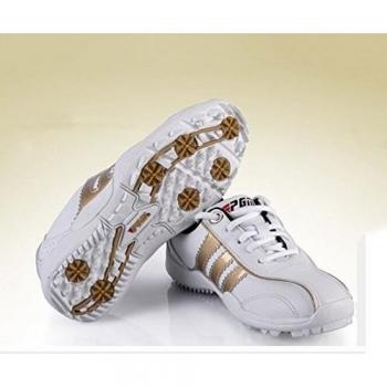 PGM Lace Up Zapatos de golf con clavos de los niños calzado ----- Micro Cable de piel, white-gold, 35