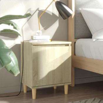 Mesita de Noche con Patas de Madera de Pino Roble Sonoma 40x30x50 cm