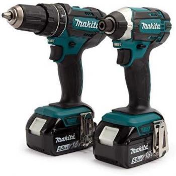 Makita DLX2131TJ Kit de herramientas eléctricas sin cable a batería Li-Ion 18V, incluye 2 piezas, 2 pilas de 5,0 Ah y cargador en funda Makpac