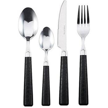 Renberg RB-4546 Set de 24 Piezas de cubertería en Acero Inoxidable, Plateado/Negro