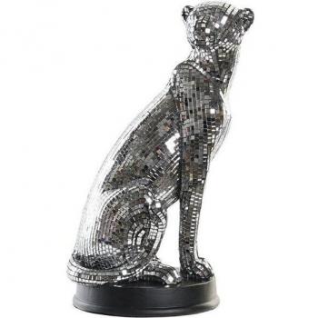 Figura de resina leopardo espejo decorativo con elegante diseño plateado