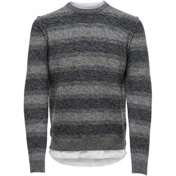 Only & Sons Onspage 12 Shadow Stripe Knit, suéter para Hombre, Medium Grey Melange