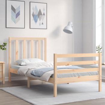 Cama de madera maciza con cabecero 90x200 cm en color marrón