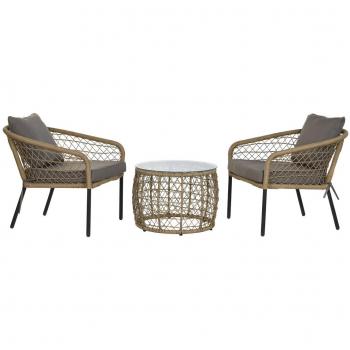Conjunto de Mesa con 2 Sillas DKD Home Decor ratán sintético Acero (68 x 73,5 x 66,5 cm)