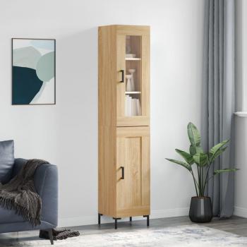Aparador alto de madera contrachapada 34,5x34x180 cm con 1 puerta de madera, mueble de almacenaje para salón, buffet y armario auxiliar en color roble Sonoma