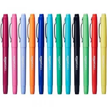 Amazon Basics Felt Tip Marker Pens - Assorted Colour, 12-Pack