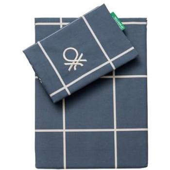Benetton Black & White - Juego de Cama 2 Piezas 135x200cm - 100% Algodón - Azul y Beige - Elegante