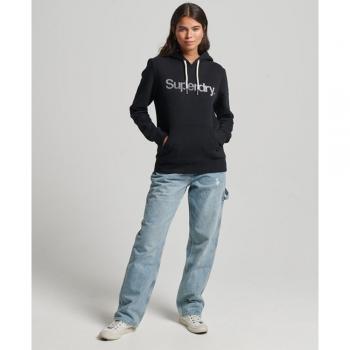 Superdry Sudadera de algodón orgánico con capucha y logo para mujer, color negro