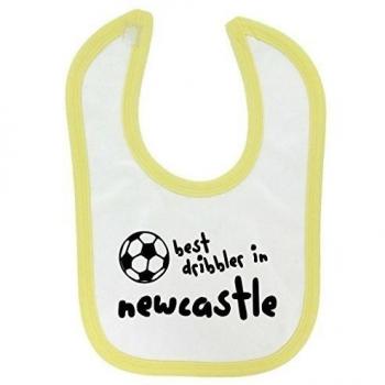 Diseño con texto en inglés Best diseño de en caja de senilidad Newcastle de bebé con cierre de Velcro babero con cierre de amarillo contrastado y negro diseño de impresión