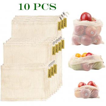 Bolsas Reutilizables,10 PCS Bolsas Reutilizables Fruta,Respetuoso del Medio Ambiente Reciclable Bolsas De Embalaje para Compras Y Almacenamiento De Comestibles -10 Piezas 3S 4M 3L