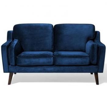 Sofá de 2 plazas en terciopelo azul oscuro con patas de madera clásico Lokka