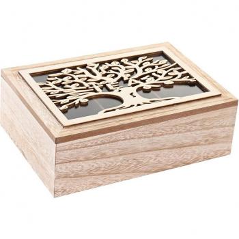 Caja de Infusiones Árbol en MDF y Cristal con Compartimentos Organizadores